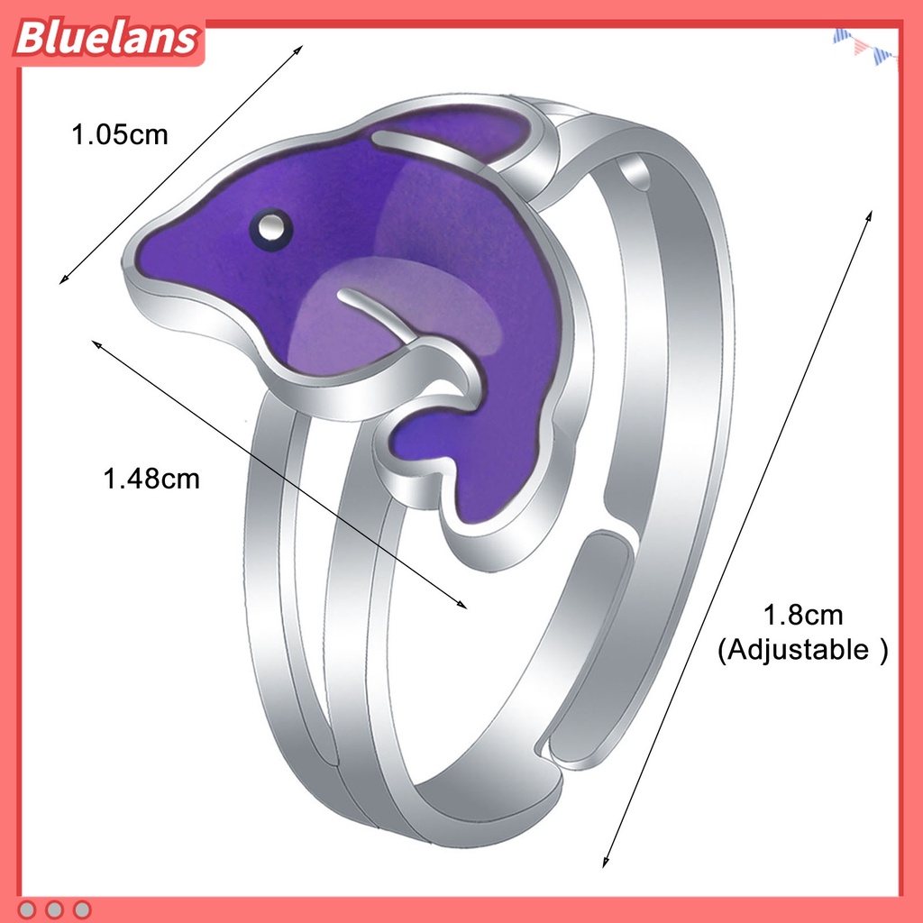 Cincin Luster Luster Luster Lumba-Lumba Dapat Disesuaikan Berubah Warna Sesuai Suhu Untuk Aksesoris Perhiasan Wanita