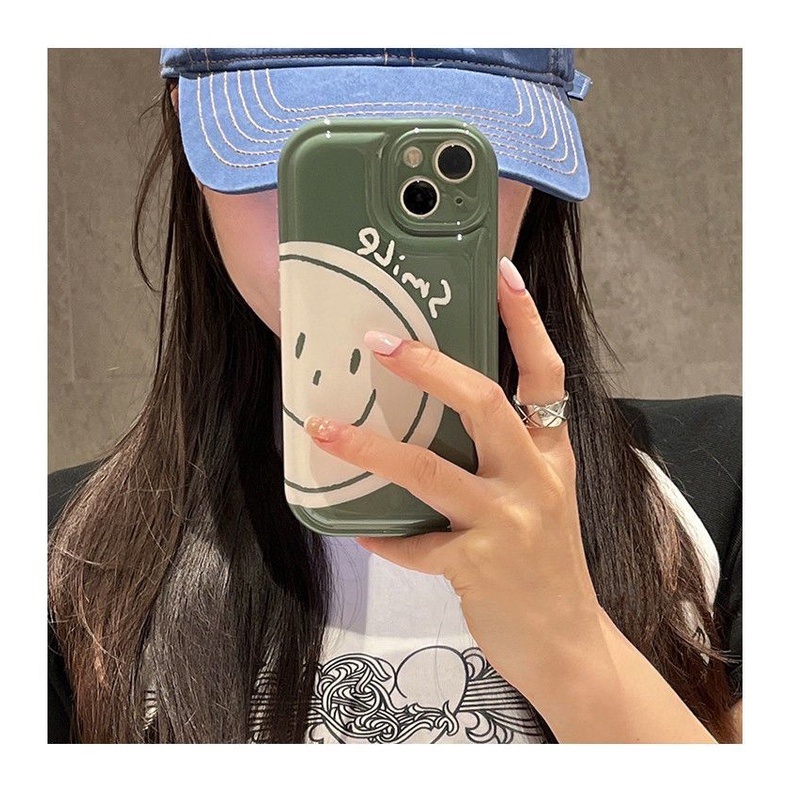 Case Desain Smiling Face Warna Hijau Rumput Untuk IPhone 12 13 11 Pro Max X Xs Max Xr