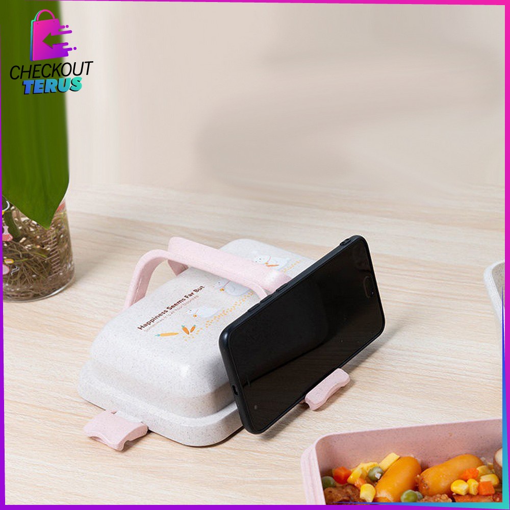 CT C693 Kotak Bekal Microwavable Bento Set Portable Anti Tumpah Lunch Box Set Free Sendok Sumpit Bahan PP Jerami Gandum BPA FREE