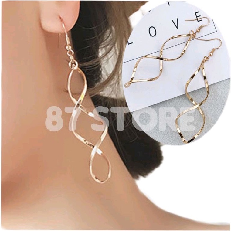 1 Pasang Anting Wanita Desain Spiral Minimalis Style Korea