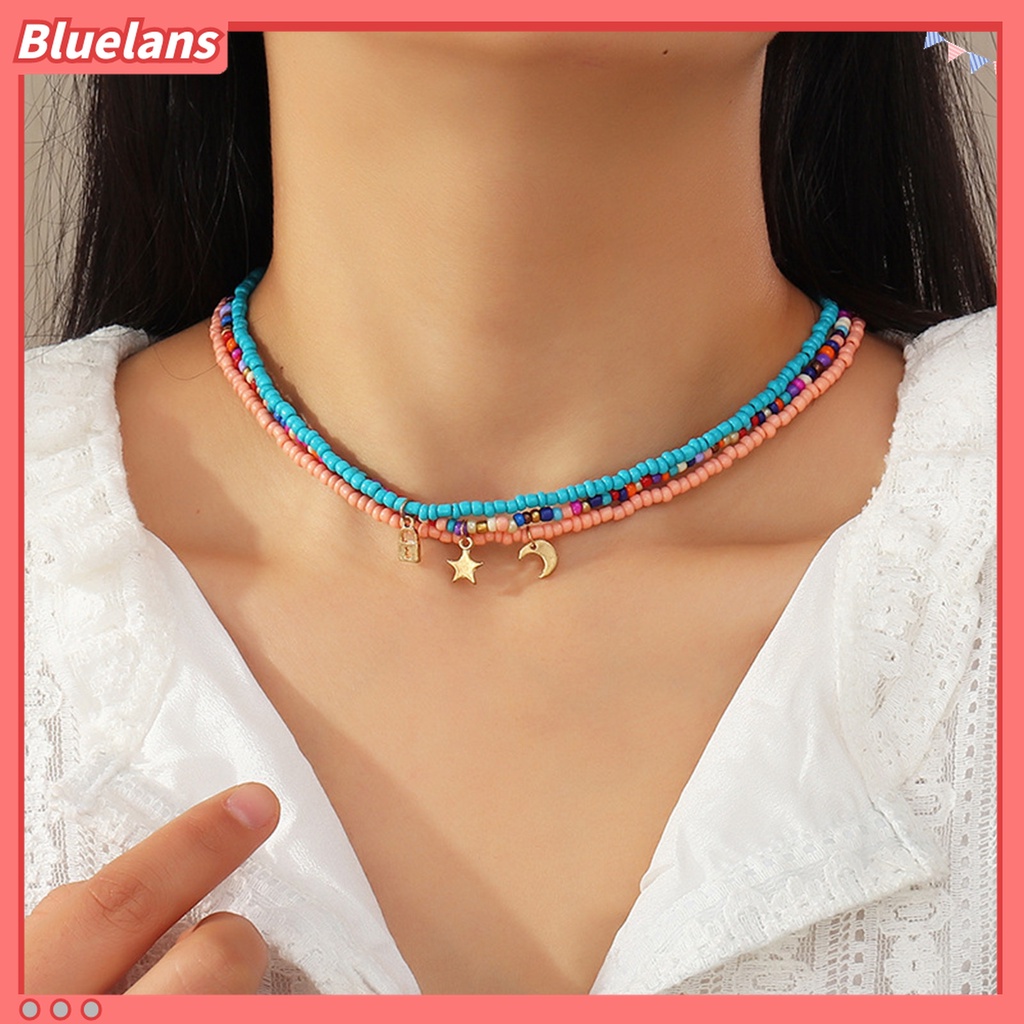 3pcs / Set Kalung Choker Handmade Liontin Bulan Bintang Warna-Warni Ramah Kulit Untuk Harian