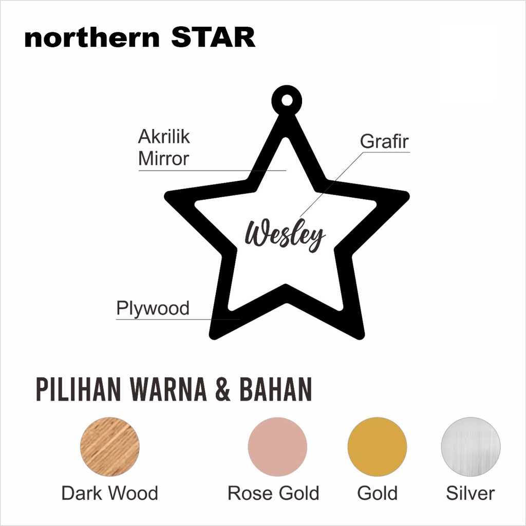 Kado Natal Christmas Gift Ornament Hiasan Pohon Natal Bintang Silver Gold Rosegold Kayu Grafir Hadiah Hampers Kado Souvenir