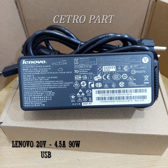 Adaptor Charger Laptop Lenovo (20v - 4.5a) USB BERGARANSI