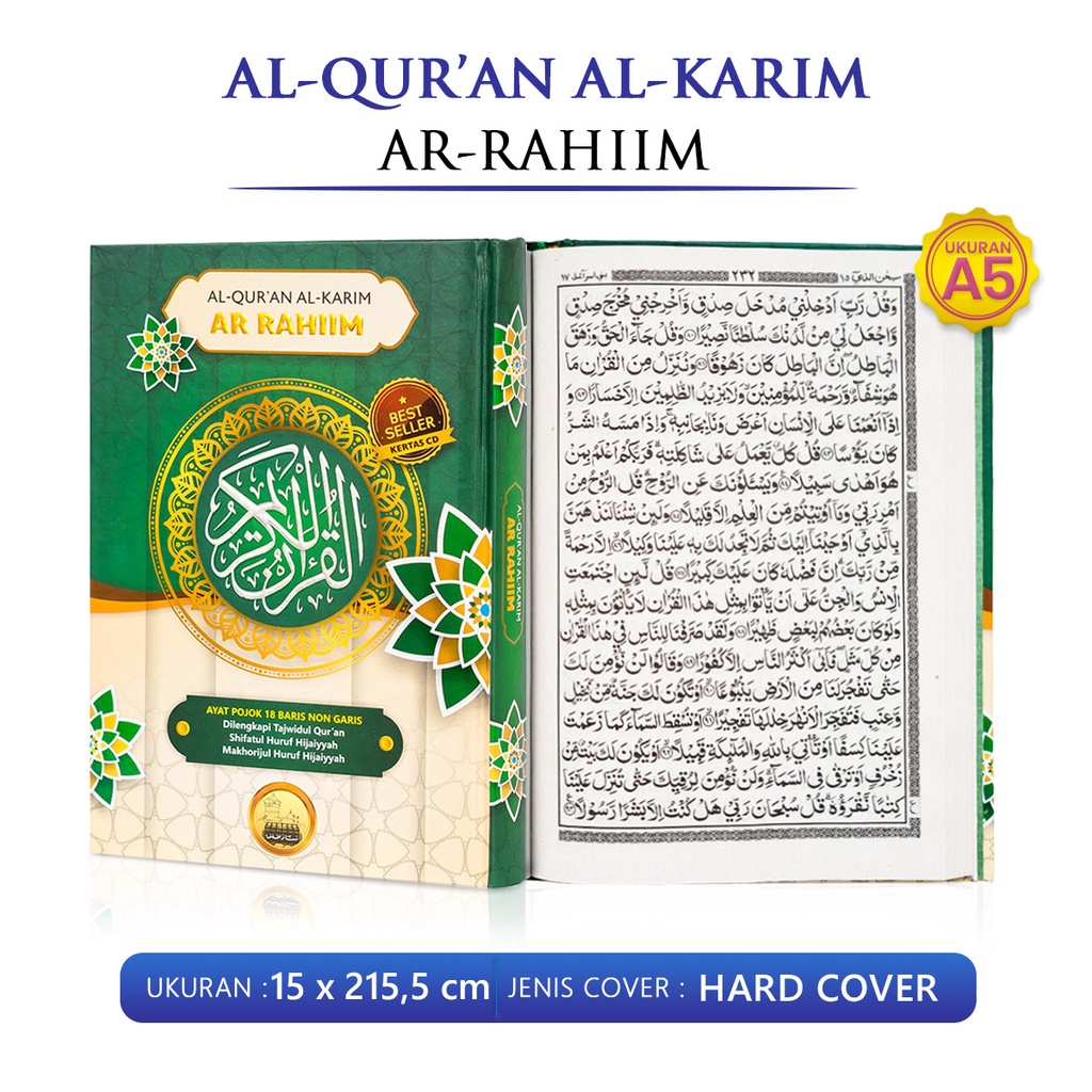Alquran Wakaf Ar Rahim Al Quran ukuran A5 CD Non Terjemah 18 Baris Non Garis