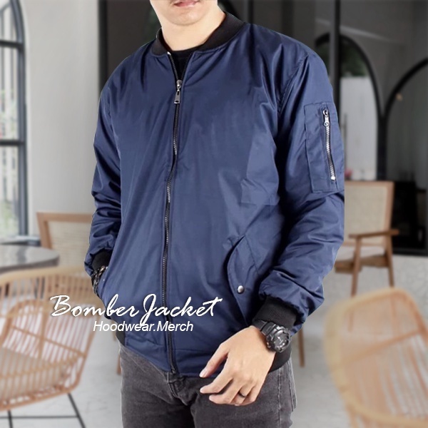 Jaket Pria Bomber Original Navy Jacket Parasut Windbreaker Anti Angin Cowok Cowo Keren Basic Simple 