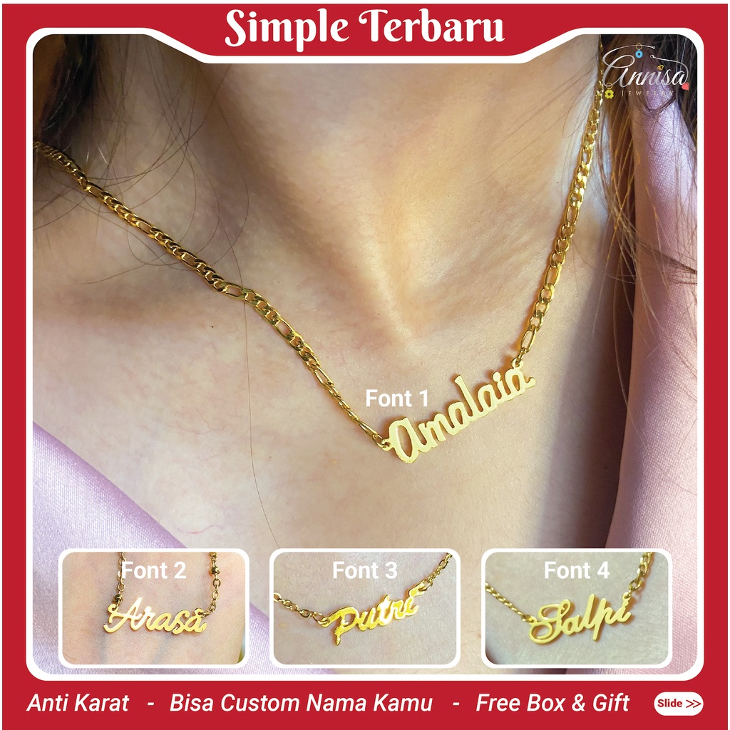 Kalung Ukir Nama Terbaru Titanium Gold/ Silver Ukuran Standart