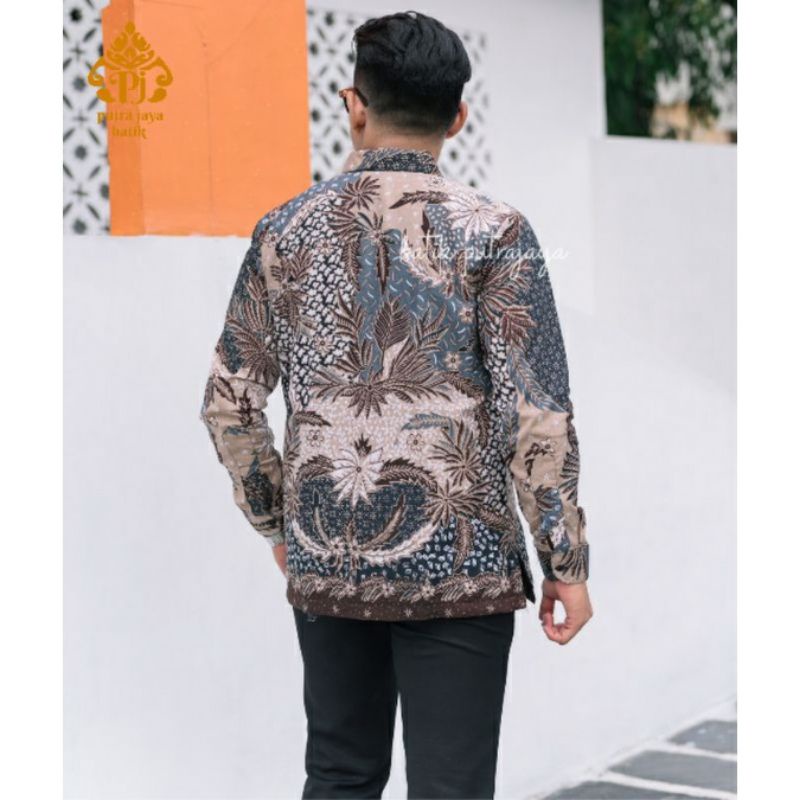 ADIGUNA Kemeja Batik Solo Premium Lengan Panjang SlimFit Modern Furing Baju Batik Asli Sragenan Katun