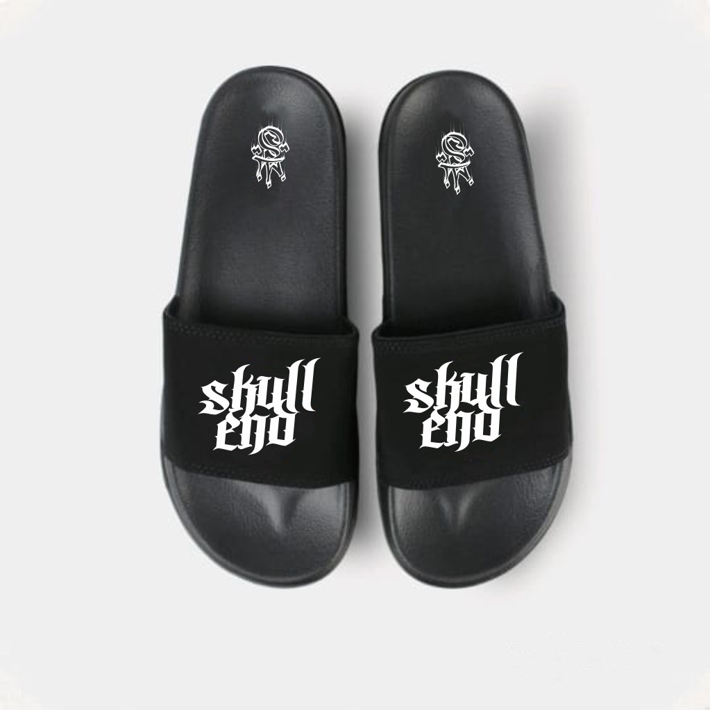 SKULLEND Black Sandal Slop Pria - Sandal Slide on Karet