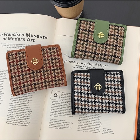 Hathin muii COD  Dompet Pendek Wanita -  Fenty Wallet Houndstooth Ritsleting Atau Tutup Mode Retro Fashion Korea Women's Wallet