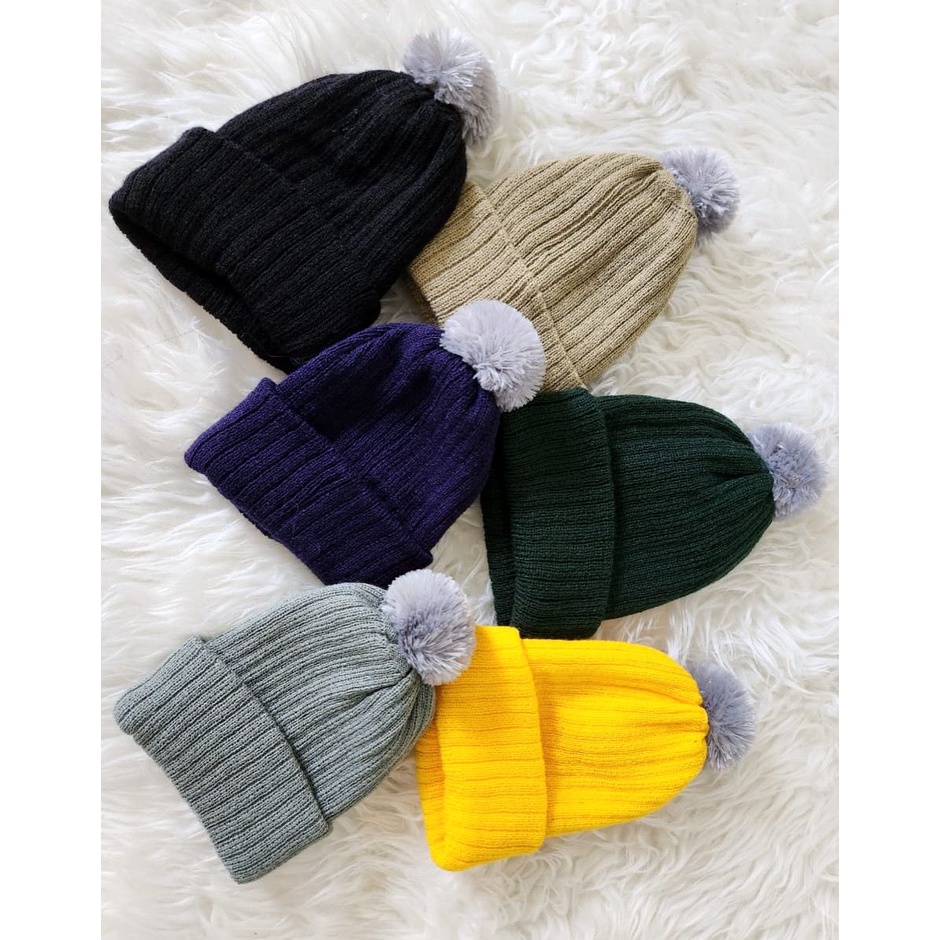 1234OS - (0-6tahun) Topi Pompom Jambul. Kupluk Topi Bayi Anak Lipat Pompom