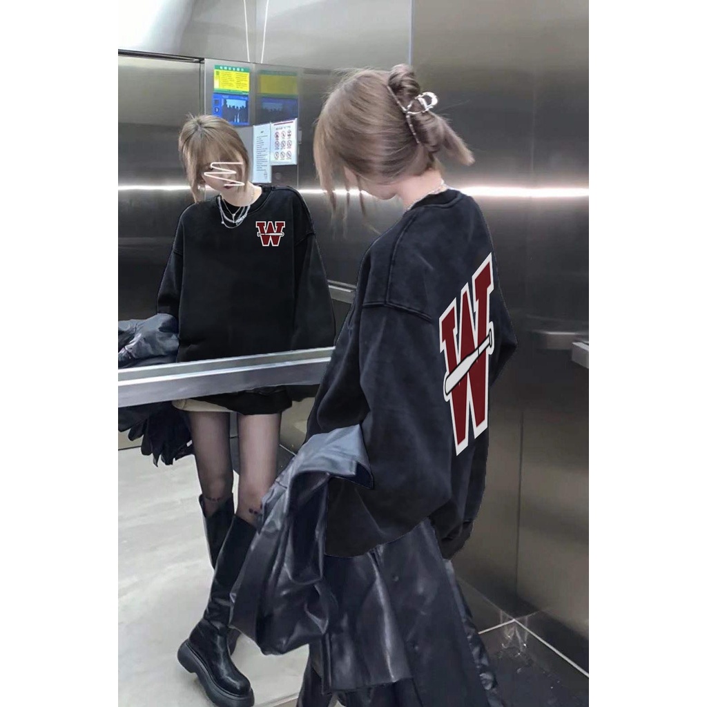Sweater Lengan Panjang Baseball Big W Korean Style/Hoodie Oversize/Baju Wanita/Switer Wanita