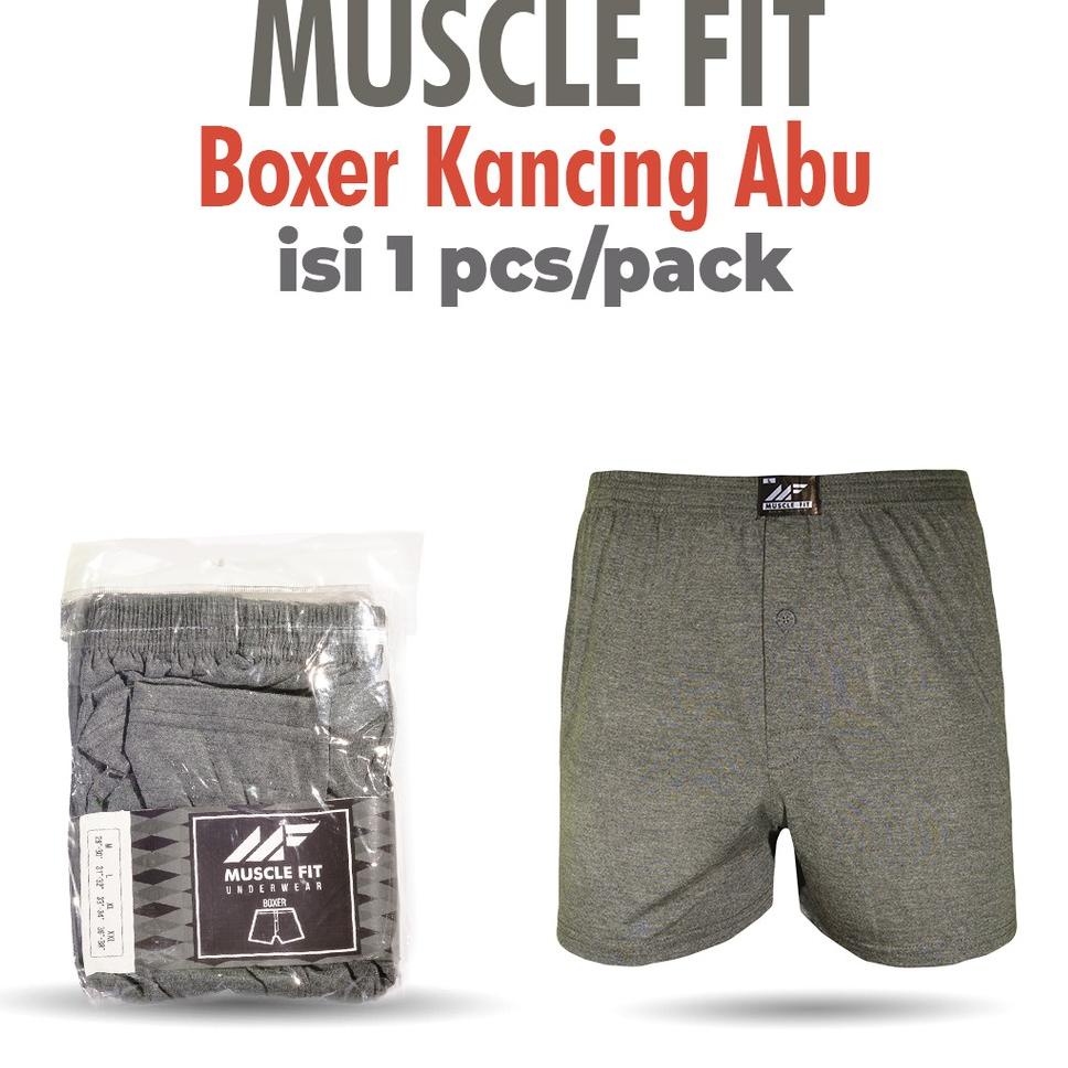 Garansi Termurah.. Muscle Fit Boxer Kancing WJ Celana Dalam Pria - 1 pcs - Abu ⤴