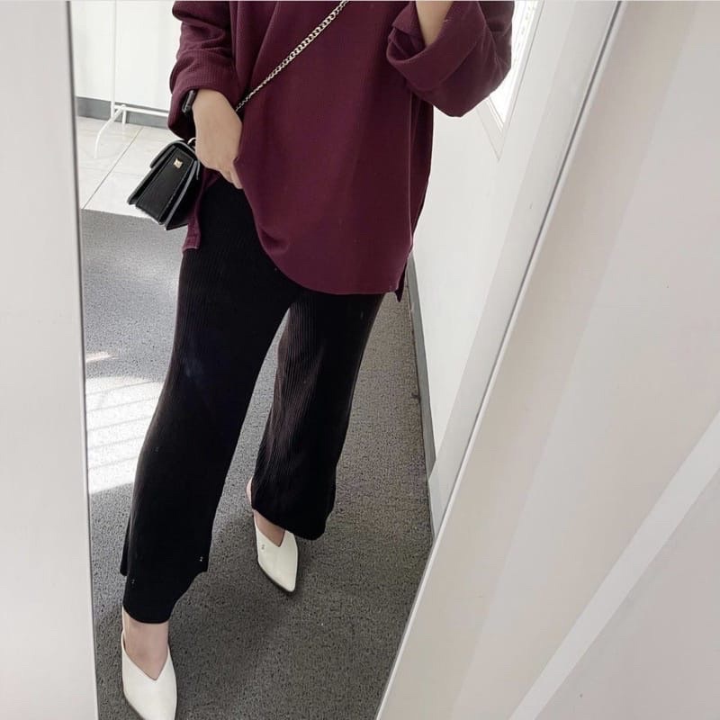 BORA KNIT PANTS CELANA RIB RAJUT KULOT KARET LEMBUT MELAR MURAH ABG VIRAL HORNET SOMI PANTS