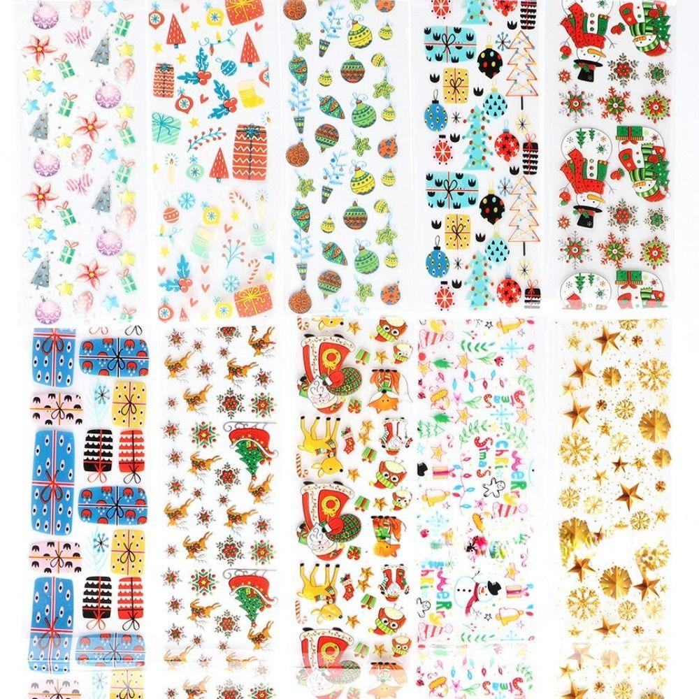 AUGUSTINA Agustinina Stiker Transfer Kuku 50pcs Kartun Santa Salju Natal Pola Nail Sliders Manicuring Foils