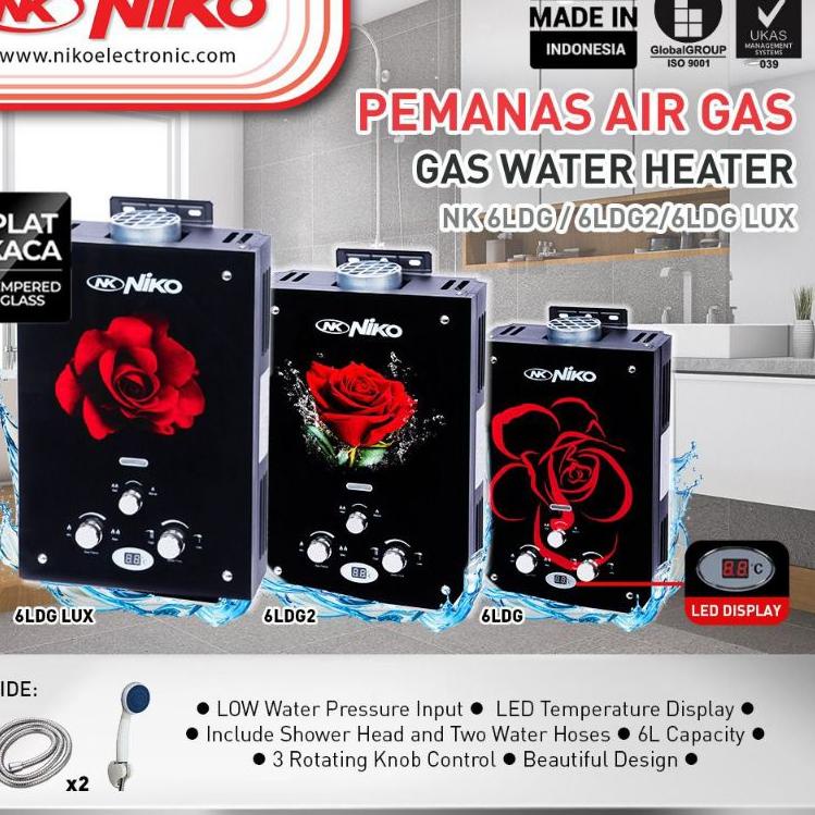 [Art. 9849] WATER HEATER NIKO LED KACA GAS 6LDG/6LDG2/LDGLUX