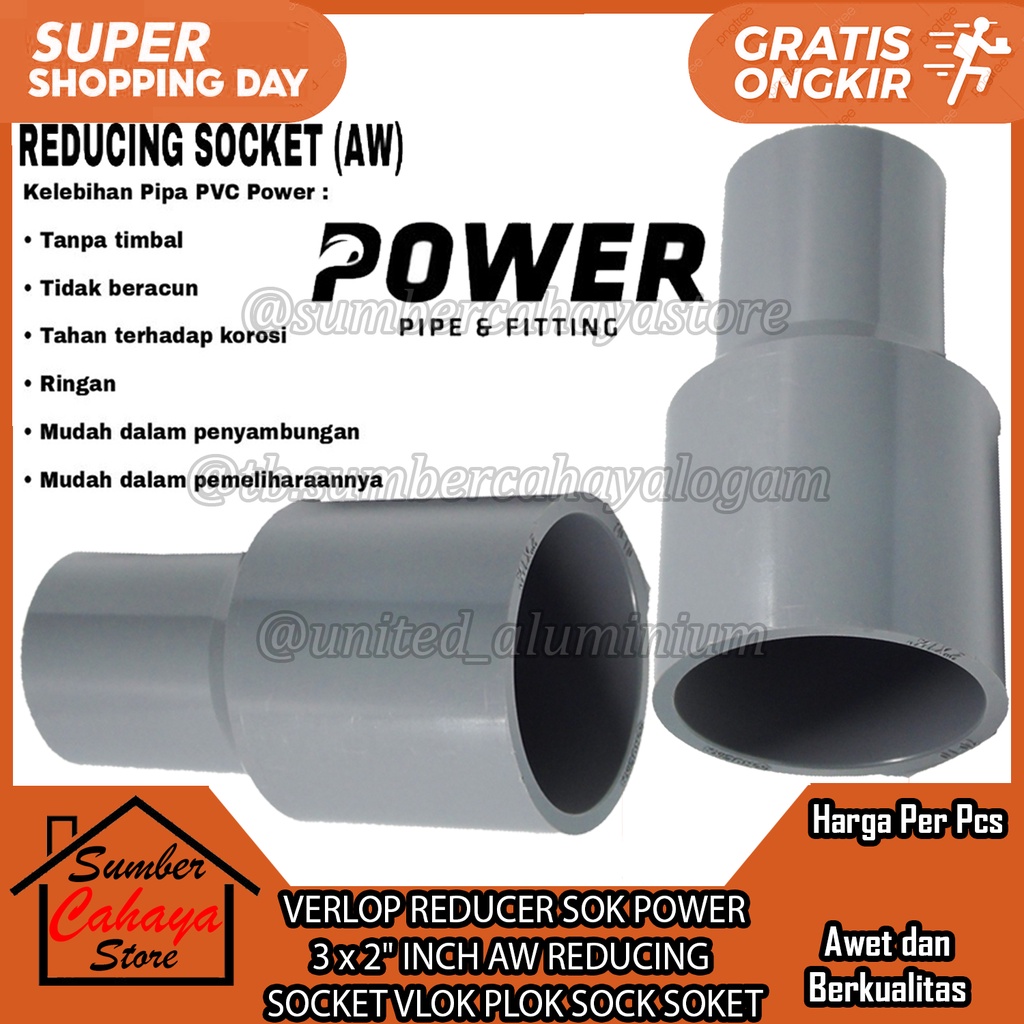 VLOKSOK 3 x 2" REDUCING SOCKET REDUCER SOK POWER 3 KE 2 INCH AW VERLOP VLOK PLOK SOCK PLOKSOK SOKET 