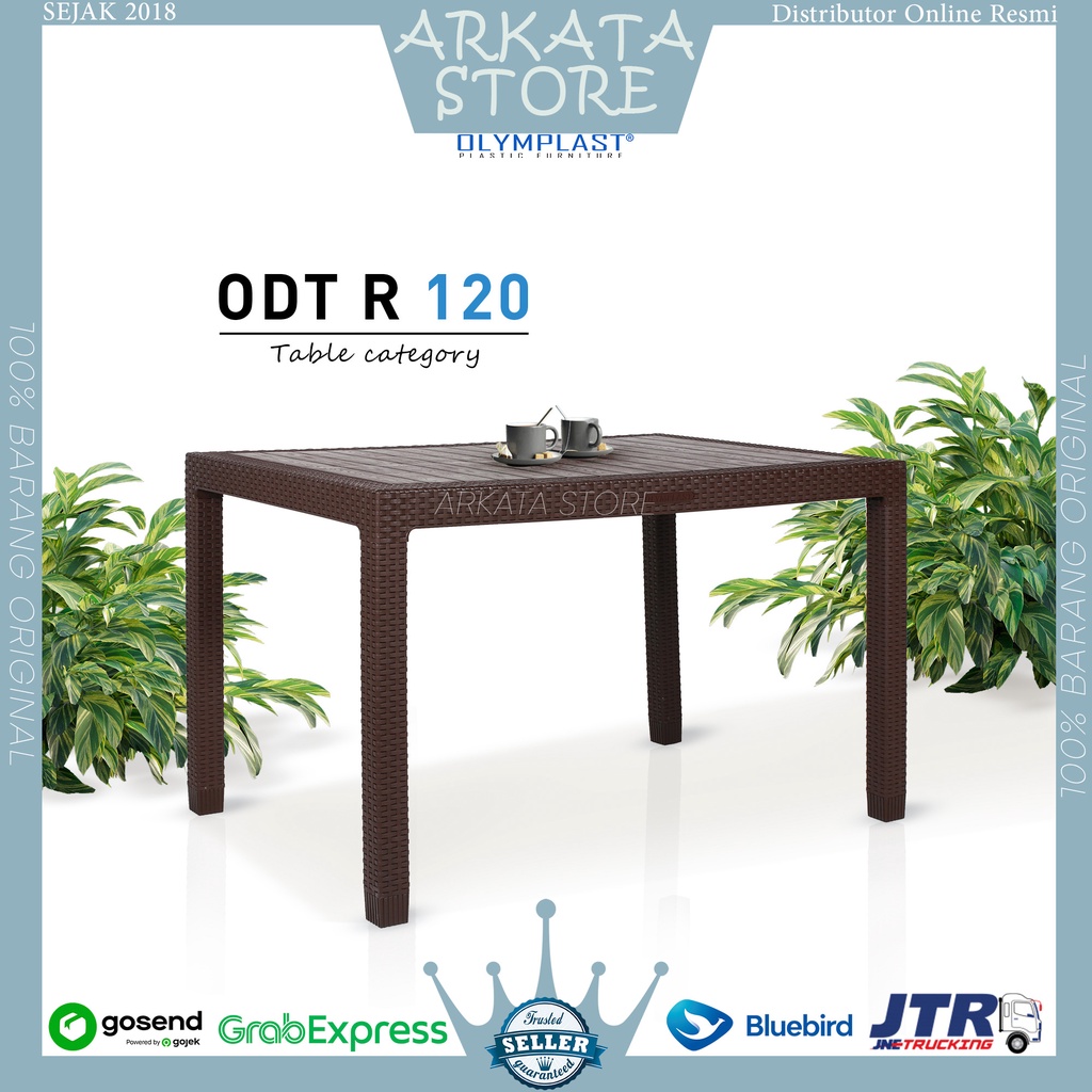 RB ODT 120 -MEJA MAKAN PANJANG PLASTIK ANYAMAN ROTAN OLYMPLAST KNOCKDOWN / MEJA MAKAN OUTDOOR / MEJA
