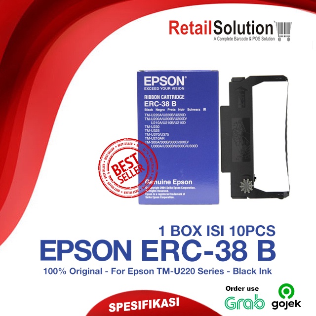 EPSON ERC-38 Black 10 PCS - Ribbon Printer TMU220 TM-U220D TM-U220B