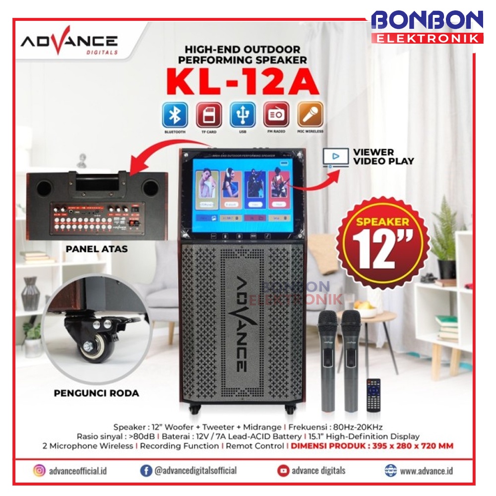 ADVANCE Speaker LCD Display KL-12A / KL 12A + 2 Mic Wireless