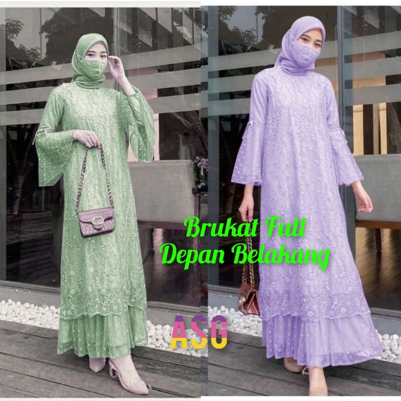 °Baru° Elika Maxi Brukat Full Premium / Gamis Pesta Remaja Dewasa Wanita Kekinian / Dress Kondangan Jumbo Seragam