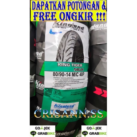 BAN LUAR TUBELESS 80/90-14 KINGLAND BAN TUBLES 80/90-14 KINGLAND/BAN MURAH