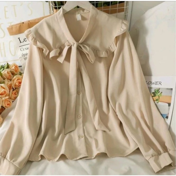 Kemeja Blouse Wanita Jumbo Ld 120 130 140 CLEO SHIRT S M LXL XXL XXXL 5L Atasan Kemeja Blouse Korean Style Terbaru