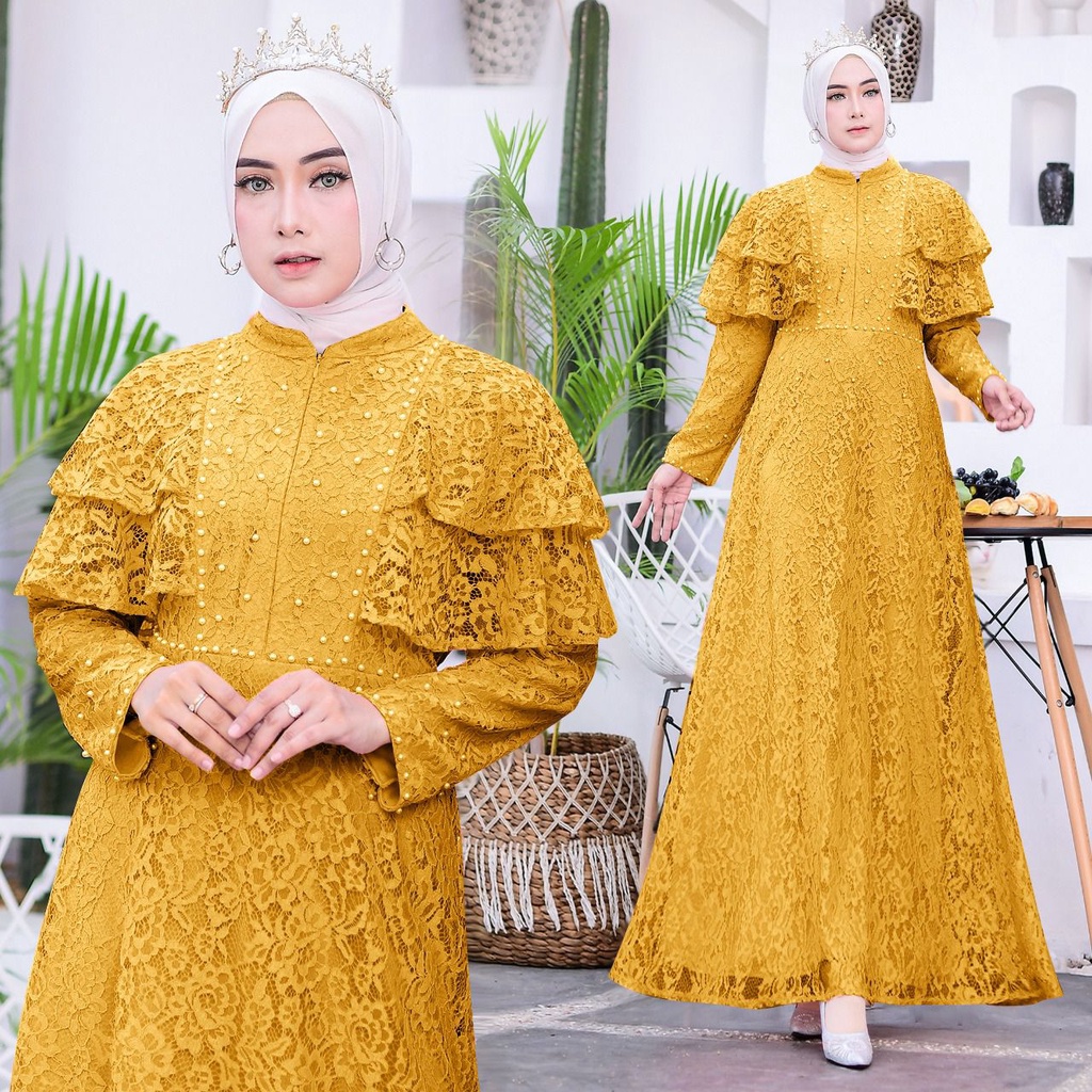 (New Product) Gamis Maxi Camila/Full Brukat Tulang/Busui Friendly Tangan Susun Dua Layer/Dress Kondangan Remaja dan Dewasa/Fashion Muslim Briesmaid