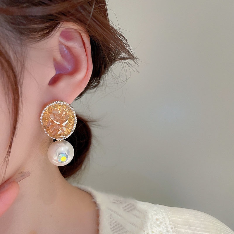 Anting Mutiara Berlian Imitasi Bentuk Geometris Gaya Retro Korea