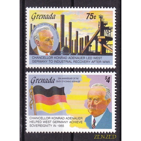 

0612 Perangko Grenada 1992 Konrad Adenauer 2v Mnh