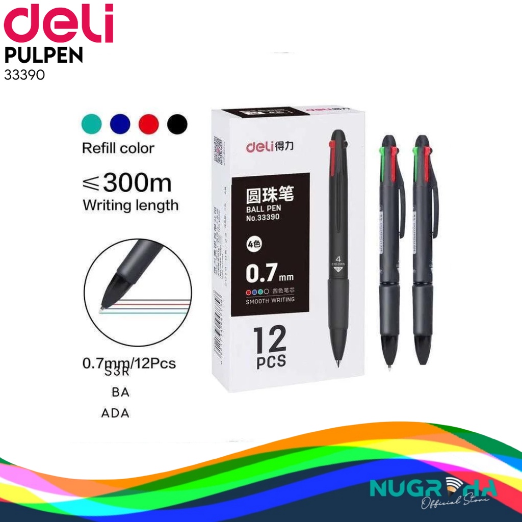 

Deli pulpen cetek warna-warni empat warna 0.7mm pulpen pelajar 33390
