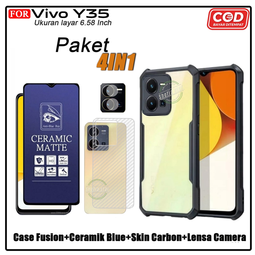 PAKET 4IN1 Case Vivo Y35 Y36 V27e Iqoo z7 5G T1 5G T1 Pro 5G Y75 5G Softcase Fusion Shockproof Premium Protect Camera