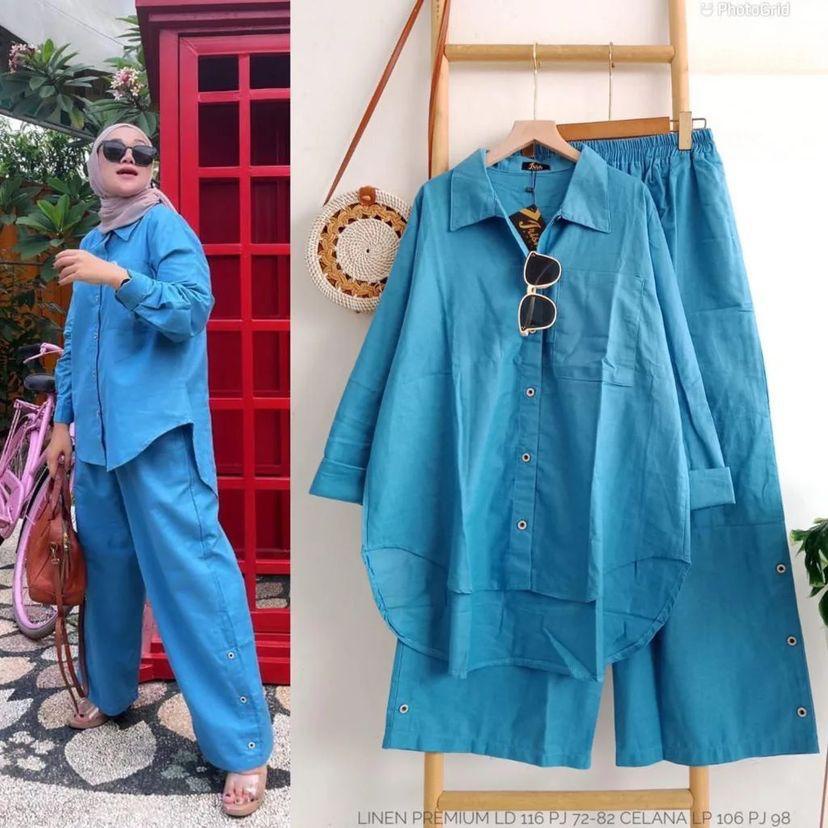 Kyara One Set - Setelan Linen Premium Wanita Hijab Casual Kekinian