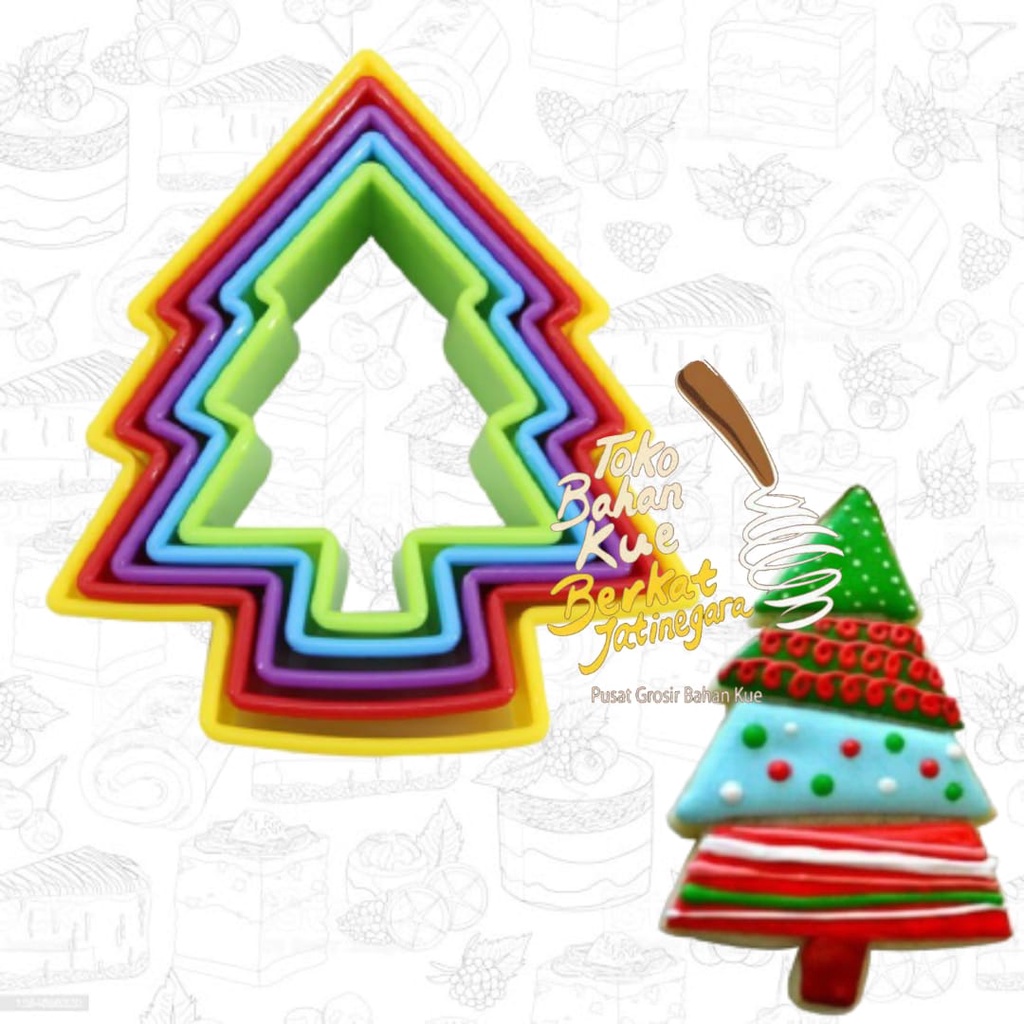 CUTTER PLASTIK CHRISTMAS TREE / CETAKAN KUE KERING POHON WARNA 5 S RAINBOW CHRISTMAS TREE COOKIE