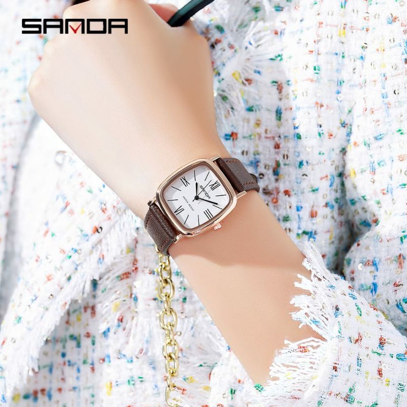 JAM TANGAN SANDA P1101 Jam Tangan Wanita Analog Classic Tali Kulit Quartz