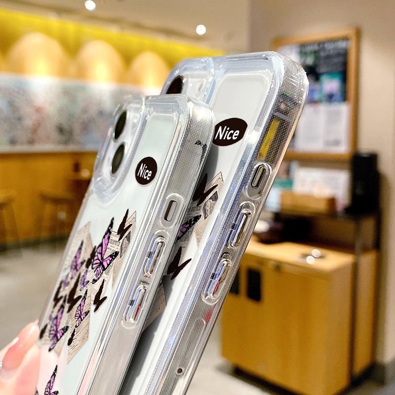 Soft Case TPU Transparan Motif Kupu-Kupu Untuk iPhone 14 13 12 11 Pro Max XS Max XR X 14 8 7 Plus SE 2020 2022