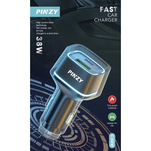 Saver Mobil PINZY C30W Fast Car CHARGER PD20W+ QC18 38W Kabel USB C - Charger mobil Type C