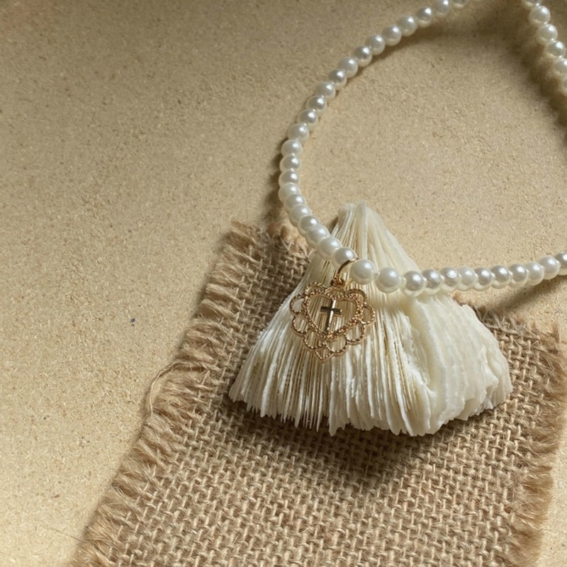 Kalung Rantai Klavikula Hias Liontin Salib Hati Mutiara Model Rongga Untuk Wanita