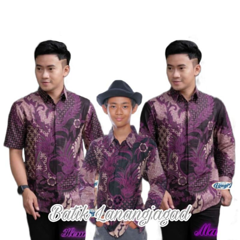 Batik Pria Couple Batik Ayah dan Anak Laki Laki Kemeja Batik Anak Cowok Warna Ungu Taro