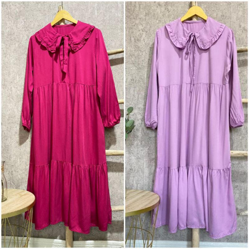 BISA COD AZKIYAHIJAB29 SHABIRA MIDI DRESS KERAH COLLAR DRESS TALI PITA DRESS MIDI REMAJA DEWASA MAXY