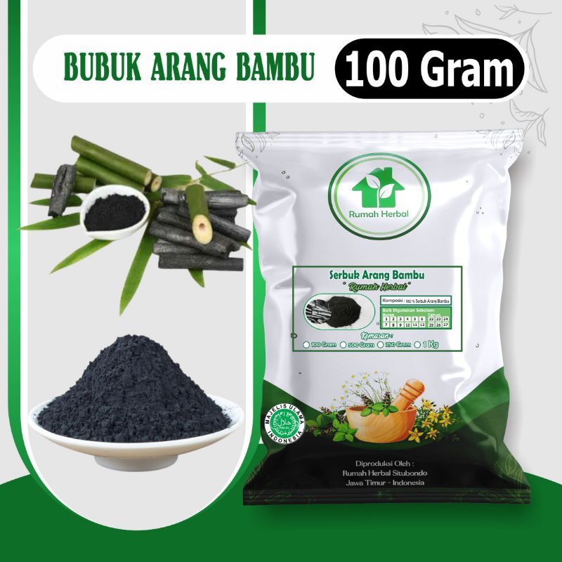 

Bubuk arang bambu kemasan 100gram murni