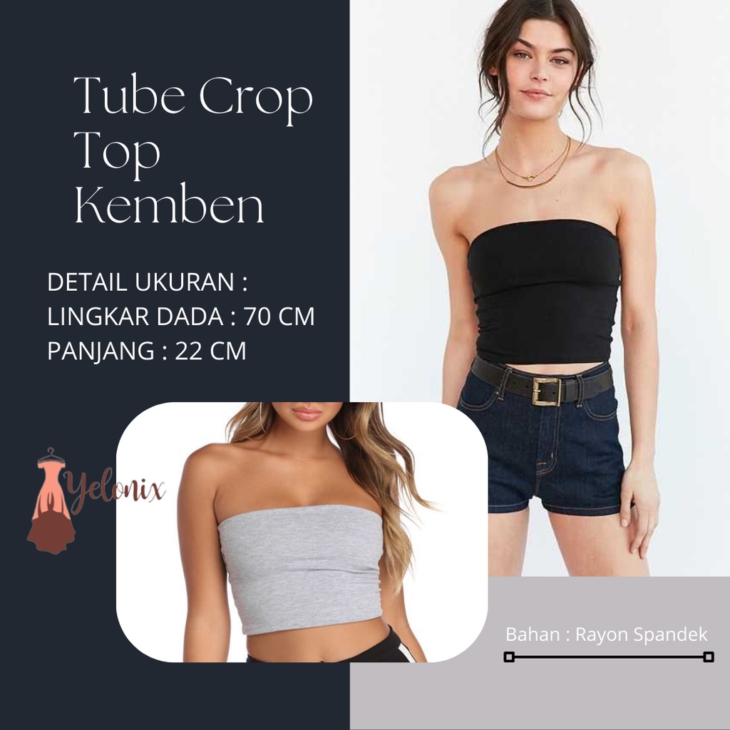 Tube Crop Top Kemben Pendek Wanita Rayon Spandek