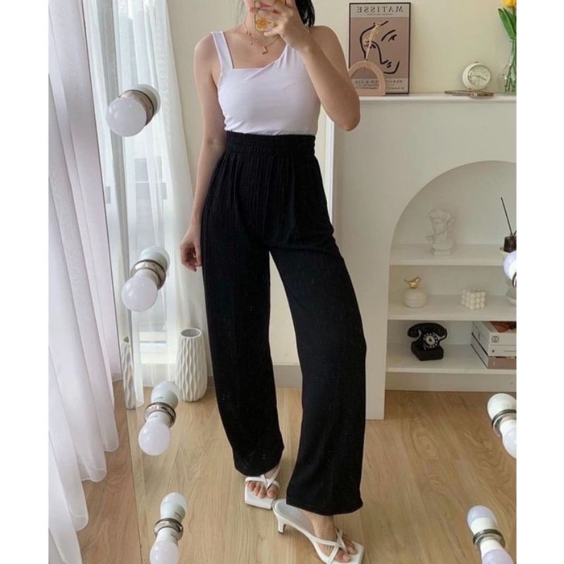 BEFAST - ZEC OOTD Celana Panjang CINTIA /  Key Knit Pants / Celana Panjang Kekinian Remaja ABG / Kulot Rib / Pakaian Casual Wanita / Celana Kulot Terlaris / Fashion Kerja Wanita / Termurah / OOTD Ala Style Korean / Celana Kulot Trendy