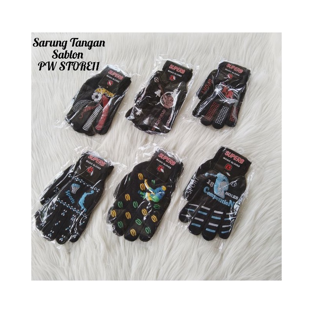 1 Lusin [12 Pasang] Sarung Tangan Motor Pria Hitam Motif Sablon Jari Full [ST SABLON CWO]