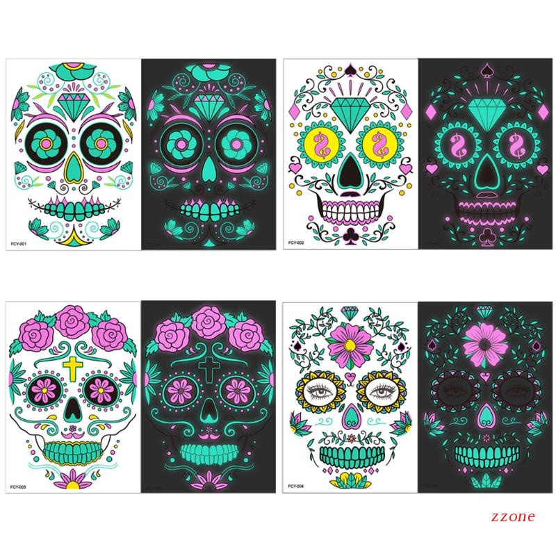 Zzz Stiker Tattoo Temporer Motif Badut / Tengkorak / Halloween Luminous Untuk Anak