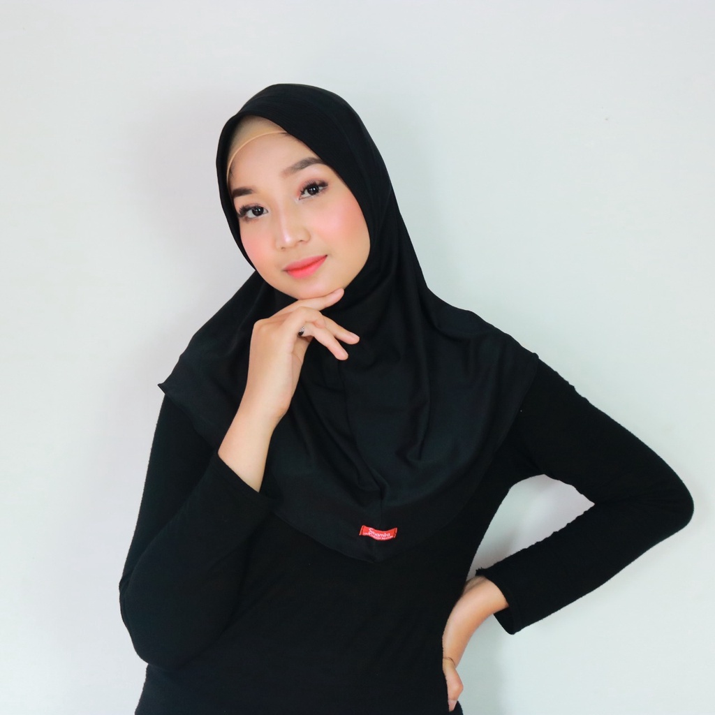 Jilbab sport - Jilbab Instan Hijab Sporty Jersey Premium Olahraga Volly Basket Futsal By Shamira-hitam