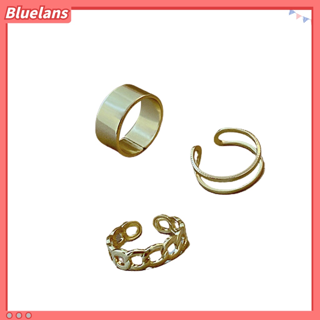 3pcs / Set Cincin Jari Model Terbuka Bahan Alloy Dapat Disesuaikan Gaya Retro Punk Hip Hop Untuk Wanita