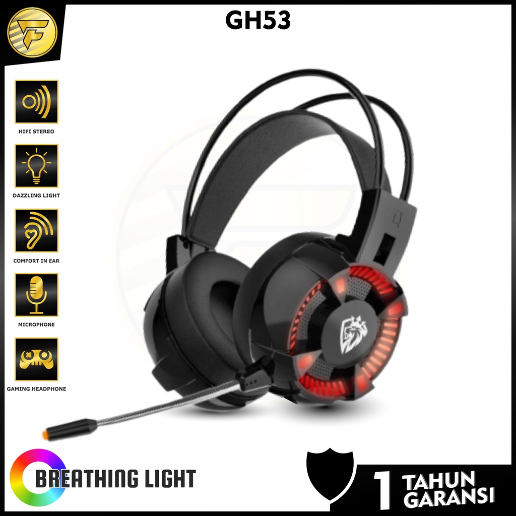 LENYES GH53 Headphone GAMING Pro Breathing Light HIFI SOUND stereo headset bando microphone original