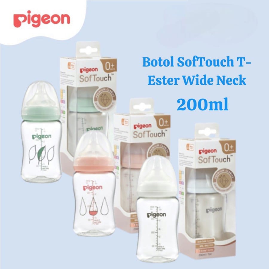 Pigeon SofTouch Peristaltic Plus PP Wide Neck Bottle T-Ester White 0m+ Bulan Botol Susu 200ml