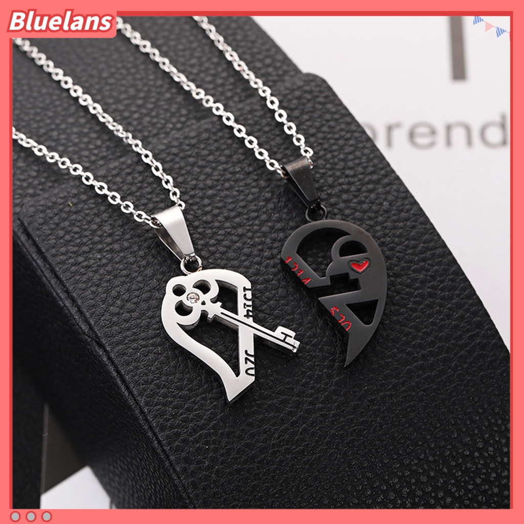 Bluelans 2Pcs Kalung Rantai Pasangan / Pria / Wanita Liontin Gembok Hati 1314 520 Untuk Hadiah Valentine