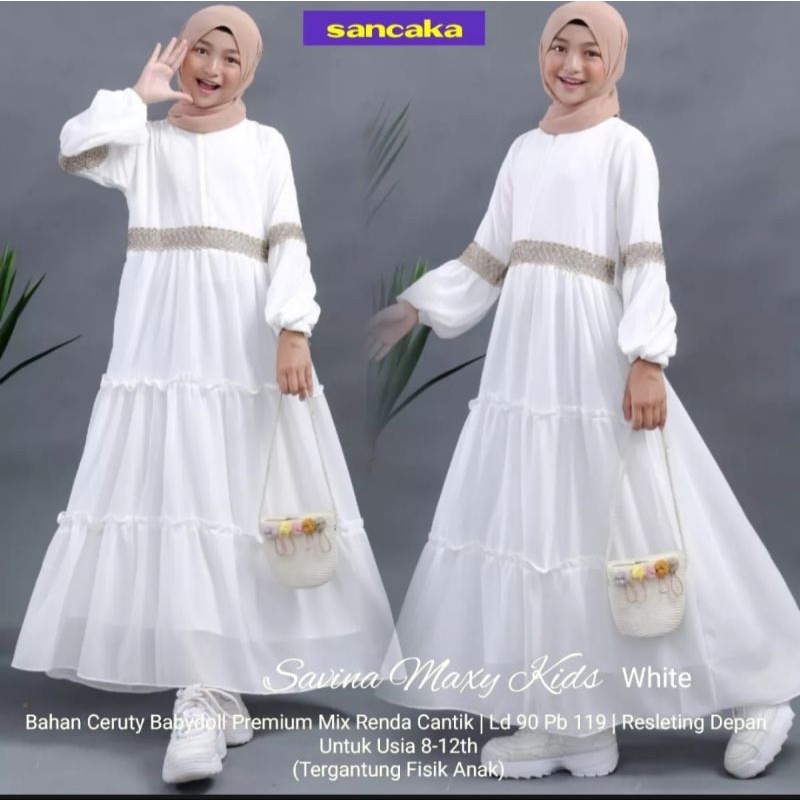 Gamis anak ceruty babydoll untuk usia 7~16 tahun Syari savina maxy kids